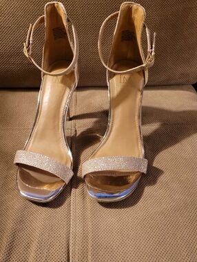 Stunning Metallic Glitter Ankle-Strap Heels - Champagne And Gold Never Worn